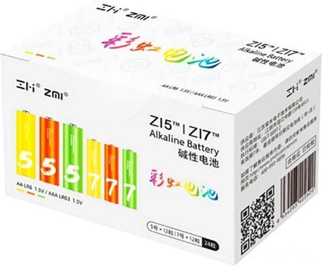 Батарейки Xiaomi ZMI Rainbow ZI5 тип AA 12 шт. + ZI7 тип AAA 12 шт. LR24 (цветные)
