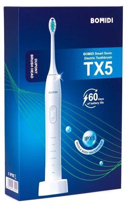 Ультразвуковая электрическая щетка BOMIDI TX5 с док станцией Global (голубой)